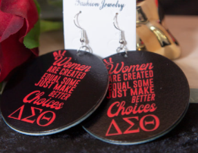 Red and Black Wooden Hang Circle Earrings