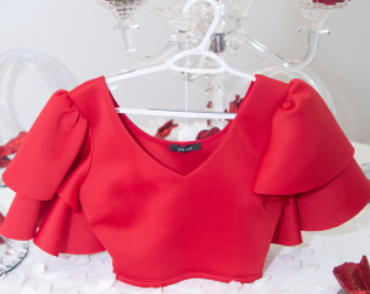 Red Crop Top Ruffle Blouse