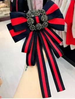 DST Red and Navy Bow Brooch