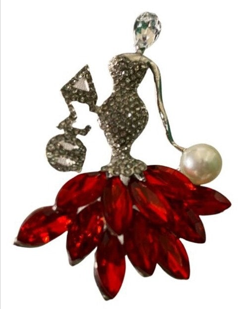Delta Sigma Theta Lady Broach with Red Rhinestones