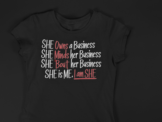 She Bout Her Business Black Tee