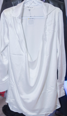 White Silk Deep Scoop Neckline Blouse